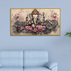 Sacred Ganesha Art in Vintage Texture – Canvas Wall Piece