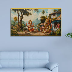 Lord Ganpati Wall Canvas – Vintage Ethnic Vibe Painting