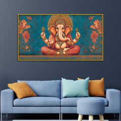 Vintage Ganesha Canvas Painting for Living Room & Temple Space