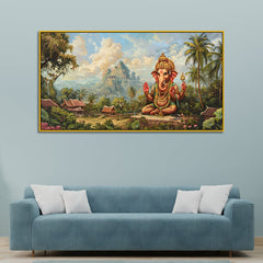 Handcrafted Vintage Ganesha Canvas – Classic Spiritual Painting