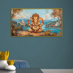Indian God Ganesha in Vintage Style – Framed Wall Canvas