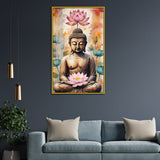 Serene Buddha Statue Acrylic Wall Paintings with Pink Lotus