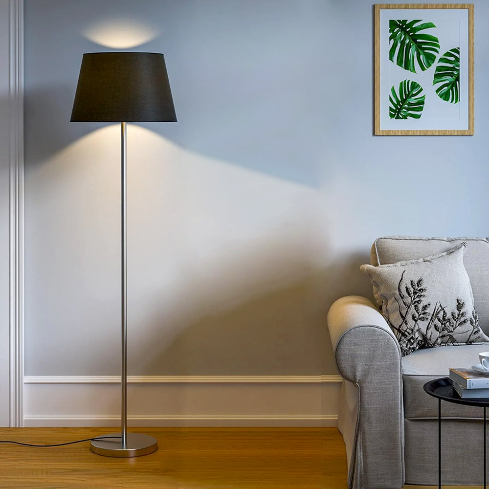 Floor Lamp Standing Modern Silver 5ft Height with Black Lampshade 16 inches