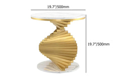 Twisted Gold Pedestal Side Table with White Marble Top