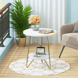 White Marble End Side Table with Lower Shelf