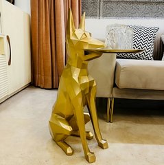 Dog Luna Diamond Decorative Showpiece with Tray in Yellow Color