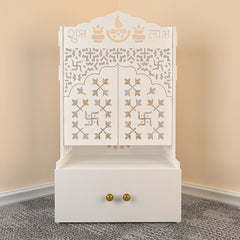 Premium Door Temple with Inbuilt Focus Light & Spacious Wooden Shelf