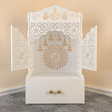 Premium Door Temple with Inbuilt Focus Light & Spacious Wooden Shelf