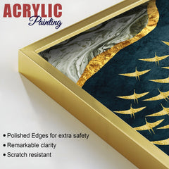 A Flock of Golden Birds Acrylic Floating Wall Painting Set of 2