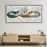 Golden Deer Under Sunset Sky | Nature Landscape Wall Art 4x2 Feet