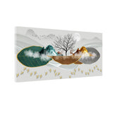 Golden Deer Under Sunset Sky | Nature Landscape Wall Art 4x2 Feet