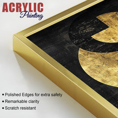 Abstract Golden Textured Line Art Acrylic Floating Wall Painting Set of 2