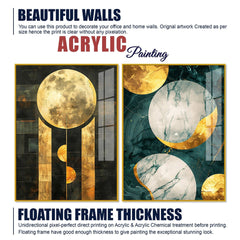 Abstract Golden Textured Shape Art Acrylic Floating Wall Painting Set of 2