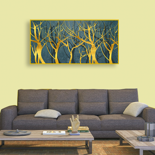 Golden leaves canvas painting for living room,bedroom, office, hotel et. big size 48x24 inch ready to hang
