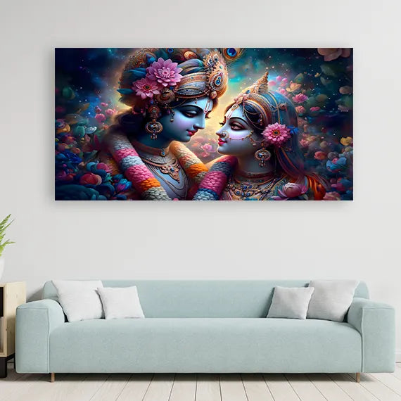 Radha Krishna Canvas Wall Art – Traditional Indian Cultural Painting
