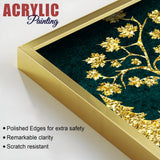 Beautiful Golden Trees with Deer Premium Acrylic Floating Wall Painting Set of 2