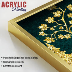 Beautiful Golden Trees with Deer Premium Acrylic Floating Wall Painting Set of 2