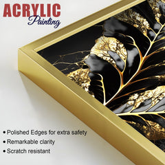 Beautiful Leaf Golden Textural Art Acrylic Floating Wall Painting Set of 2
