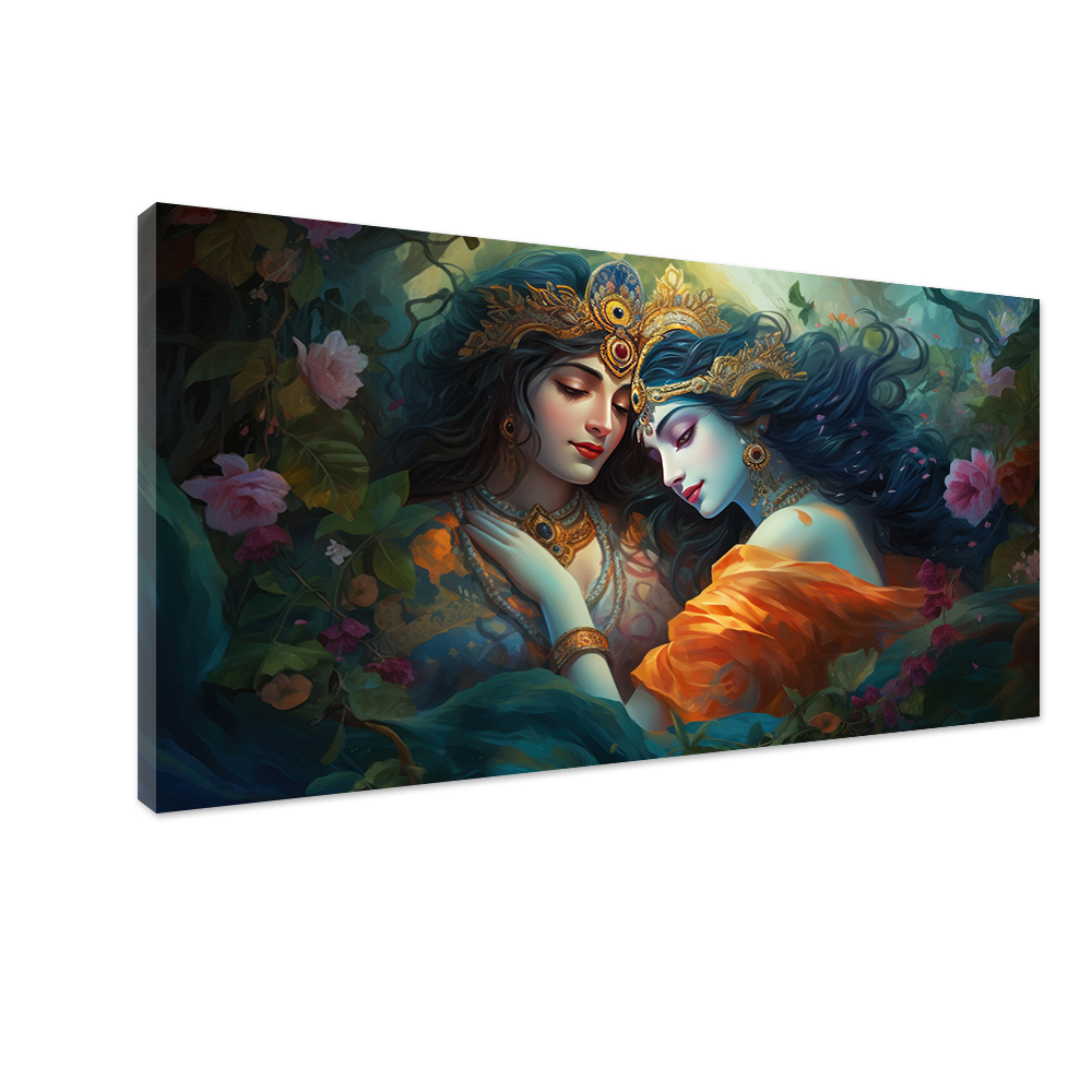 Radha Krishna Canvas Wall Painting – Large 48x24 Inch Spiritual Artwork for Living Room, Bedroom & Office Décor