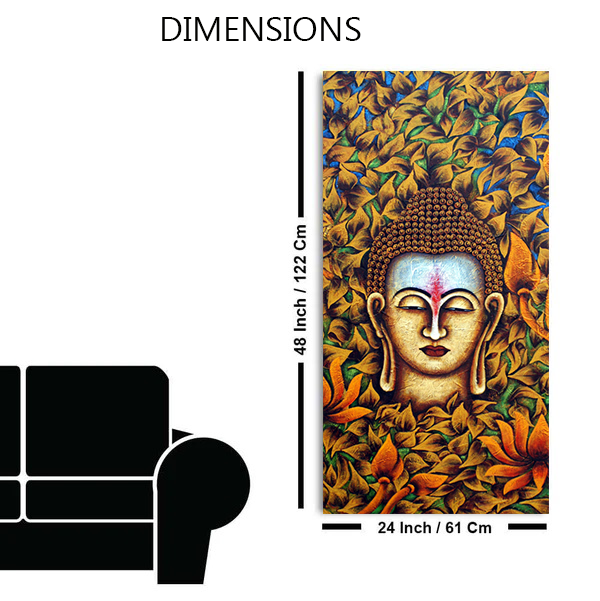 Meditative Buddha Canvas Painting | Spiritual Home Décor for Calmness & Energy Cleansing | Perfect Wall Art – Size 4x2 Feet