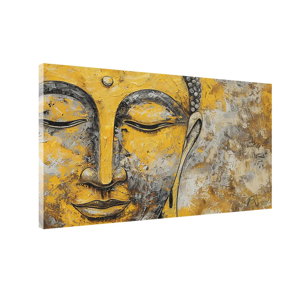 Golden Serenity Buddha Canvas Painting With Frame