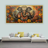 Divine Lord Ganesha Canvas Wall Art | Floating Frame Spiritual Painting