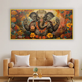 Divine Lord Ganesha Canvas Wall Art | Floating Frame Spiritual Painting