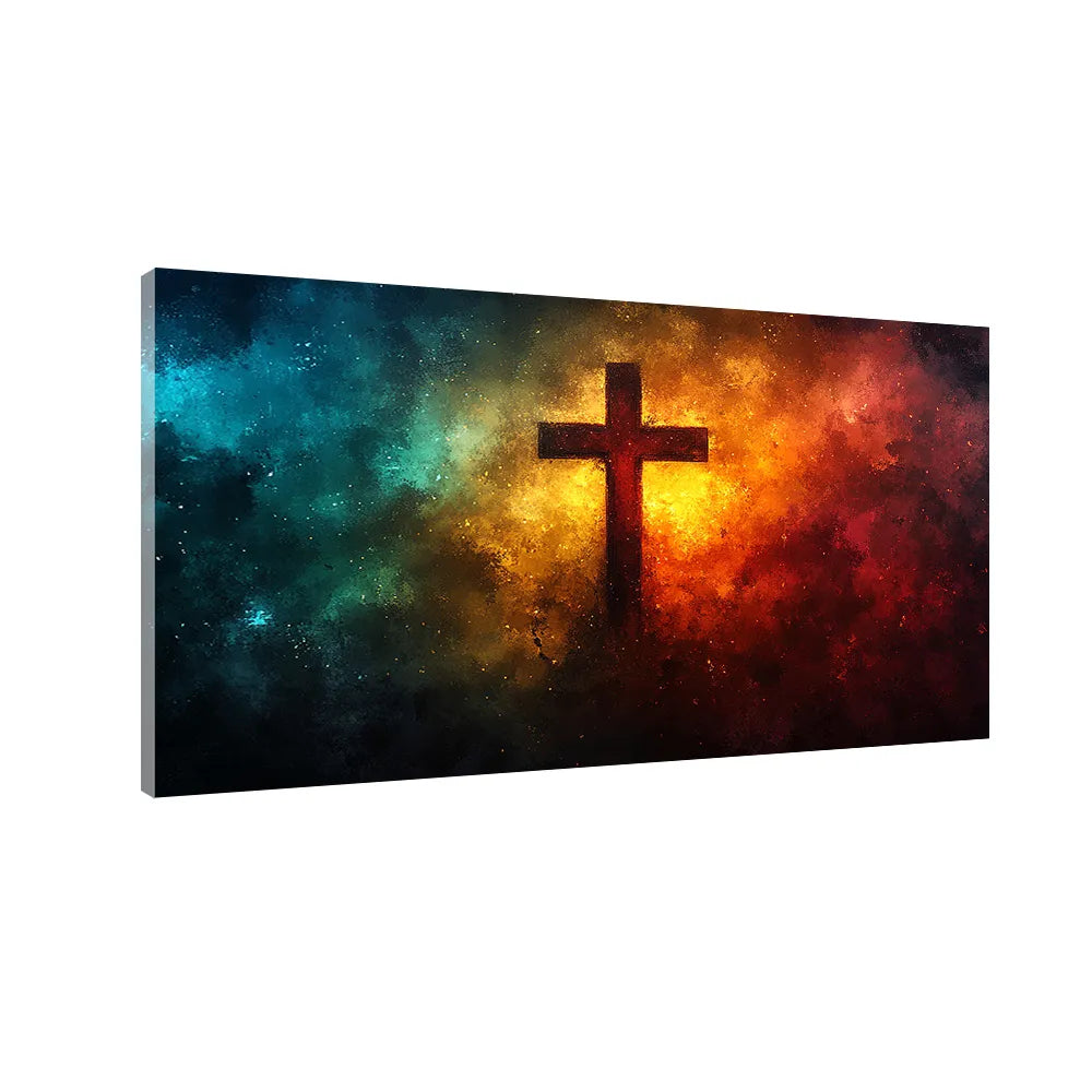 Jesus Cross Emerging Through Clouds – Divine Hope & Light Christian Wall Art