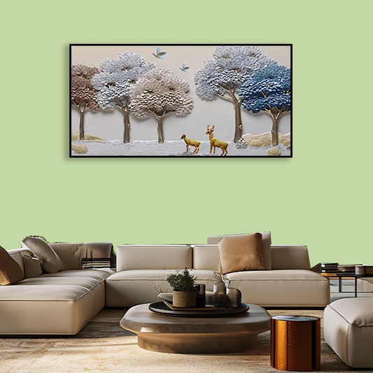 Beautiful couple of deers canvas painting for living room,bedroom, office, hotel et. big size 48x24 inch ready to hang