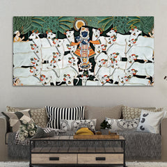 Divine Shrinathji with Cows Traditional Pichwai Painting