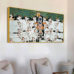 Divine Shrinathji with Cows Traditional Pichwai Painting