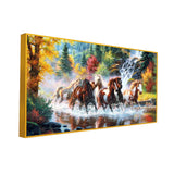 Seven Running Horses in Water Canvas  Big Panoramic Wall Painting