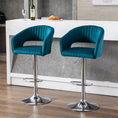 Emerald Plush Feel Velvet Adjustable Bar Stool