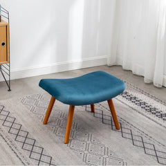 Tufted Curvy Long Back Sea Blue Lounge Chair With Ottoman