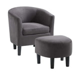 Rich Brown Comfy Round Back Velvet Chair With Ottoman