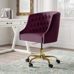 Velvet Clemence Purple Task Chairs/Study Chair/Office Chair for Study Room, Office, Swivel Armchair with Gold Base
