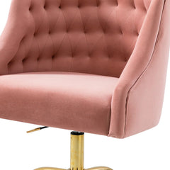 Velvet Clemence Pink Task Chairs/Study Chair/Office Chair for Study Room, Office, Swivel Armchair with Gold Base