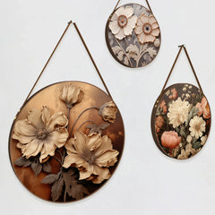 Round Framed Floral Canvas Wall Paintings - Set of 3