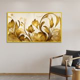 WallCry Elegant Flowers Golden Leaf Floating Frame Canvas Wall Painting