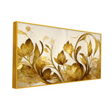 WallCry Elegant Flowers Golden Leaf Floating Frame Canvas Wall Painting