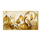 WallCry Elegant Flowers Golden Leaf Floating Frame Canvas Wall Painting