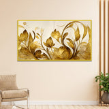 WallCry Elegant Flowers Golden Leaf Floating Frame Canvas Wall Painting