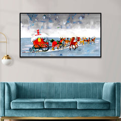 Festive Floral Sleigh Adventure Canvas Wall Painting