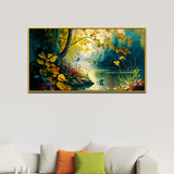 Vintage Landscape Canvas Painting of Forest Lake with Floating Frame