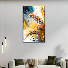 Wheat Stalks with Golden Tones Floating Frame Canvas Wall Painting