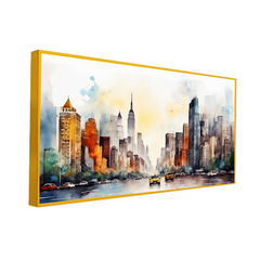 Skyscraper Cityscape Canvas Wall Painting With Floating Frame
