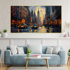 City Lights at Night Cityscape Canvas Wall Painting