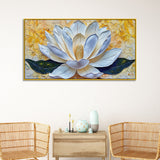 3d Abstract Elegant Golden & White Flower Floating Framed Wall Painting