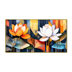 Multicolor Lotus Floral Vastu Canvas Wall Painting