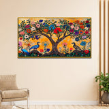 Modern Art Madhubani Big Painting with Floating Framed